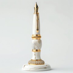 Beautiful white pen, luxurious stand, white background, conveys luxury and elegance