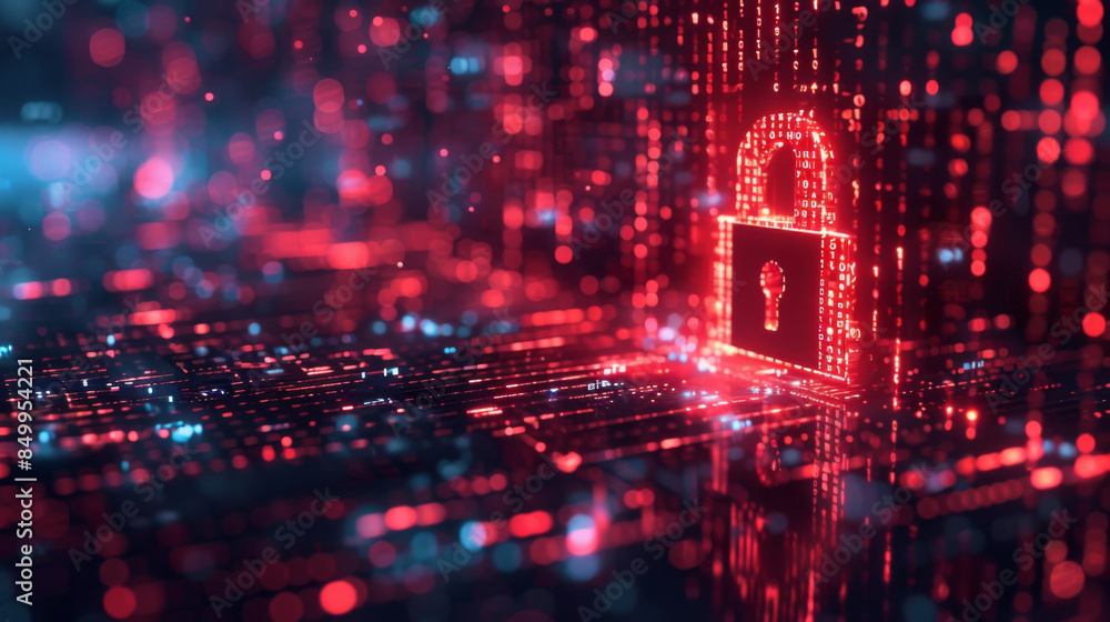 Aufkleber a digital lock icon representing cybersecurity and data protection, illuminated in a vibrant network