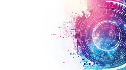 A colorful, abstract design with a blue circle in the center