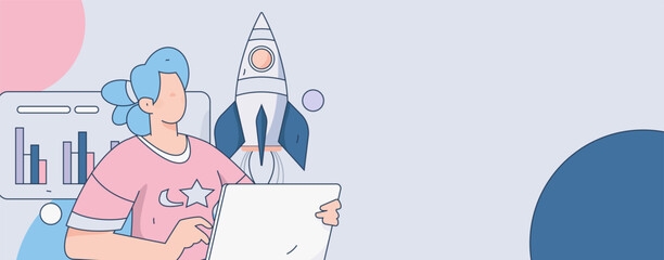 Flat vector illustration of business people operating work scene
