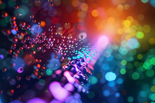 A highenergy visualization of Raman spectroscopy with laser light interacting with a sample, top view, illustrating molecular vibrations, digital tone, Splitcomplementary color scheme