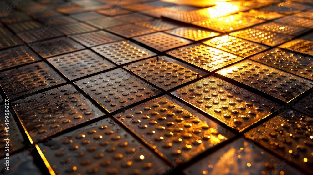 Poster a closeup of a solar roadway panel capturing the intricate pattern of solar cells that make up its s