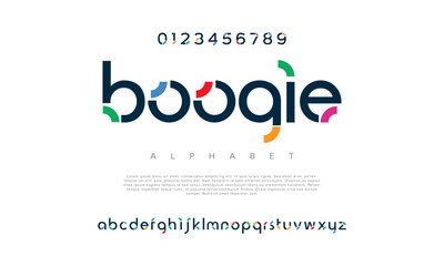 Boogie creative geometric modern urban alphabet font. Digital abstract futuristic, fashion, sport, minimal technology typography. Simple numeric vector illustration