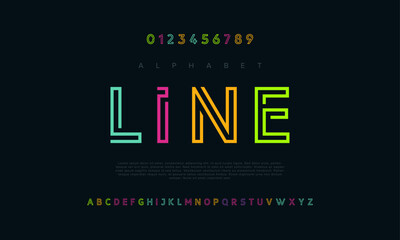 Line creative geometric modern urban alphabet font. Digital abstract futuristic, fashion, sport, minimal technology typography. Simple numeric vector illustration