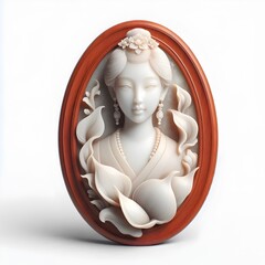 아시아,중국,고대,여자,얼굴,까메오,조각,나무,테두리,꽃,장식