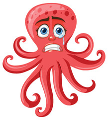 A sad octopus with a tear