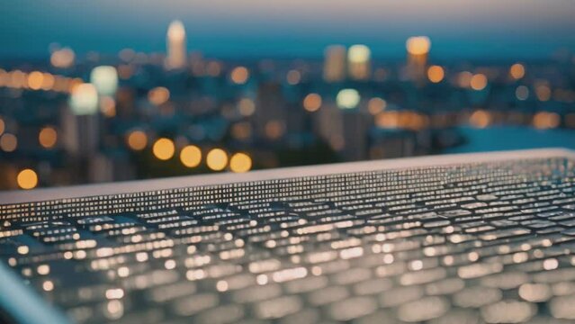 Night city against the backdrop of lights. computerization.  cybersecurity. Generated AI.