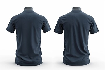 Men_s blank blue navy T-shirt template, from two sides, natural shape on invisible mannequin, for your design mockup for printing, isolated on white background 