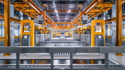Automated systems managing electro galvanized steel production, front view, illustrating smart manufacturing, technology tone, vivid color scheme
