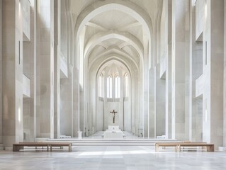 Obraz premium The interior of a modern church with white walls and arches