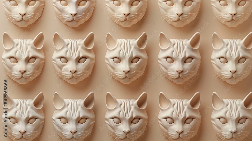 Wall mural Captivating Feline Faces:A Repeating Motif in 3D