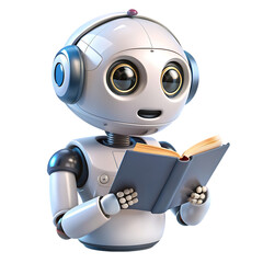 cute a robot chatbot reading book transparent background