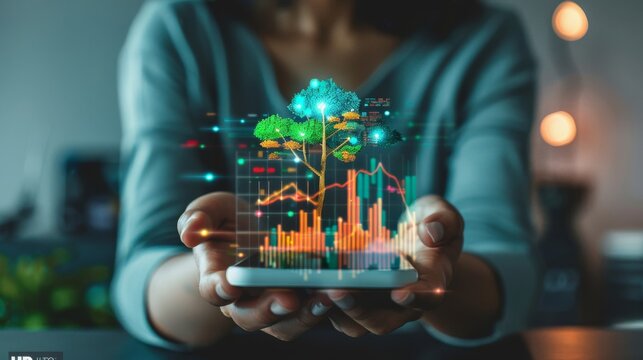 Illustration of a person using a financial aggregation app for holistic money management