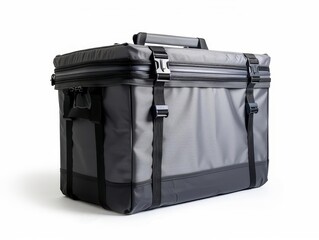 A collapsible soft sided cooler with a leakproof lining and reinforced handles, white background