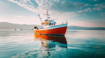 Obraz premium Sea with Fishing Boat