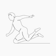 One continuous line drawing of young man athlete jumping. Individual sport, competitive concept