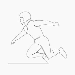 One continuous line drawing of young man athlete jumping. Individual sport, competitive concept