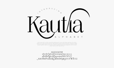Kautia premium luxury elegant alphabet letters and numbers. Vintage wedding typography classic serif font decorative vintage retro. creative vector illustration