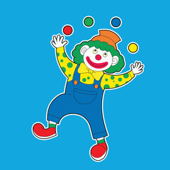 Funny clown is playing throwing a ball