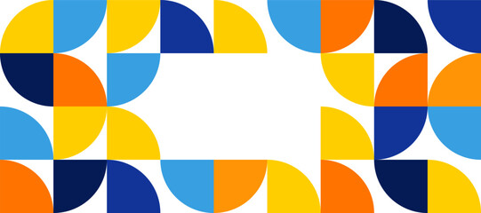 Colorful Geometric Abstract Background with Half Circles in Blue, Yellow, and Orange
