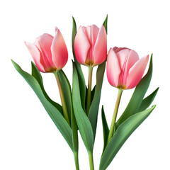 Pink tulips on turquoise flower isolated on transparent background.