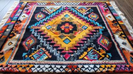 Handcrafted Palestinian colorful rug Intricate embellishment for fabric patterns handmade home decor and fabrics