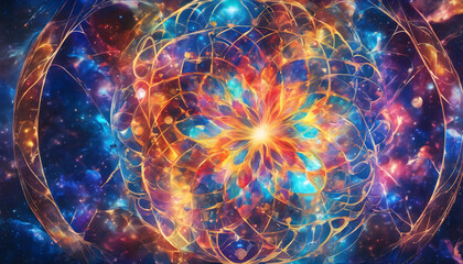 Vibrant Cosmic Mandala: Abstract Celestial Flower with Exploding Colors