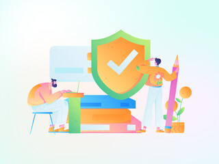 Flat vector illustration of business people operating work scene
