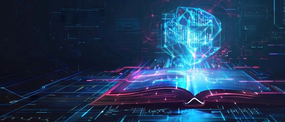 Modern digital book for learning in digital futuristic style. World book day