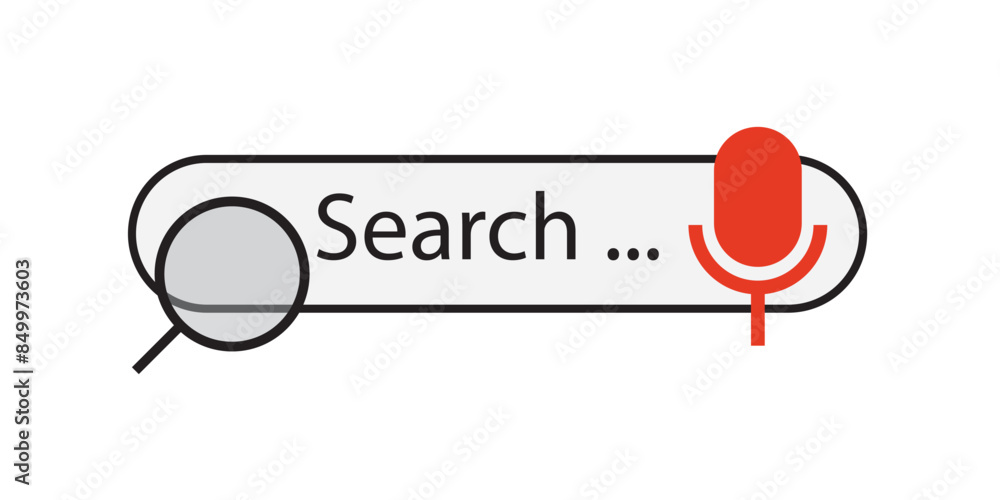 Aufkleber a magnifying glass search button and a microphone icon for voice search in the search bar. vector.