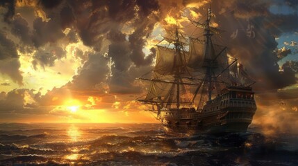 Obraz premium Serene Twilight Boating. Calm and relaxing watercraft journey