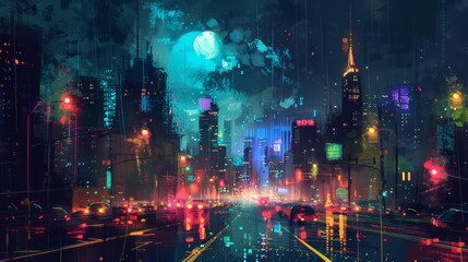 Fototapeta premium Vibrant urban nights city lights, captivating aesthetics, and lively city vibes