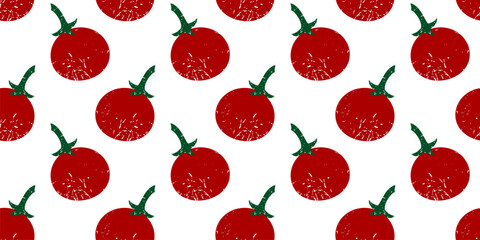 Tomato pattern with noise effect. Red tomatoes seamless pattern on white background