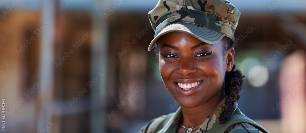 Wall mural african american female soldier celebrating veterans day and being thanked for her service. - Wall murals