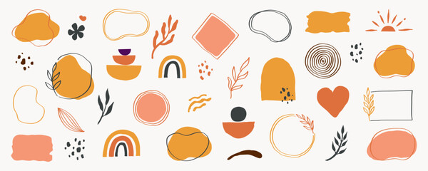 Organic abstract shape vector set. Abstract pastel brush element for logo, background. Organic hand drawn doodle line shape, elegant pastel color label graphic design. Vector illustration.