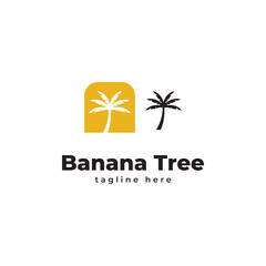 banana tree and banana fruit logo vector template