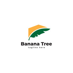 banana tree and banana fruit logo vector template