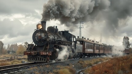 Fototapeta premium Historic Steam Train Exploring Rural Scenery