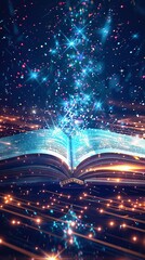 Modern digital book for learning in digital futuristic style. World book day