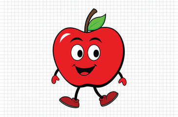Red apple vector illustration, apple icon and healthy sweet fruit, silhouette, logo, eps file, red apple cartoon character, png On White Background