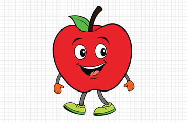 Red apple vector illustration, apple icon and healthy sweet fruit, silhouette, logo, eps file, red apple cartoon character, png On White Background