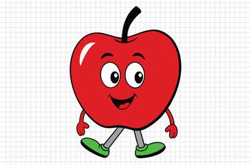 Red apple vector illustration, apple icon and healthy sweet fruit, silhouette, logo, eps file, red apple cartoon character, png On White Background