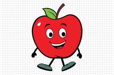Red apple vector illustration, apple icon and healthy sweet fruit, silhouette, logo, eps file, red apple cartoon character, png On White Background