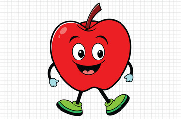 Red apple vector illustration, apple icon and healthy sweet fruit, silhouette, logo, eps file, red apple cartoon character, png On White Background
