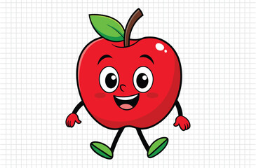 Red apple vector illustration, apple icon and healthy sweet fruit, silhouette, logo, eps file, red apple cartoon character, png On White Background