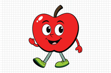 Red apple vector illustration, apple icon and healthy sweet fruit, silhouette, logo, eps file, red apple cartoon character, png On White Background