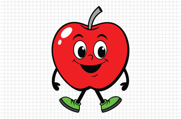 Red apple vector illustration, apple icon and healthy sweet fruit, silhouette, logo, eps file, red apple cartoon character, png On White Background