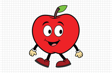 Red apple vector illustration, apple icon and healthy sweet fruit, silhouette, logo, eps file, red apple cartoon character, png On White Background
