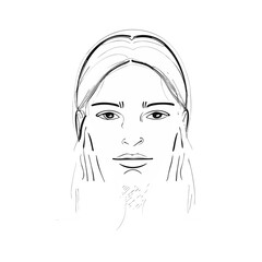 woman face with hand one line drawing. Portrait minimalistic style continuous line