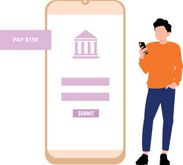 The boy is doing online banking.